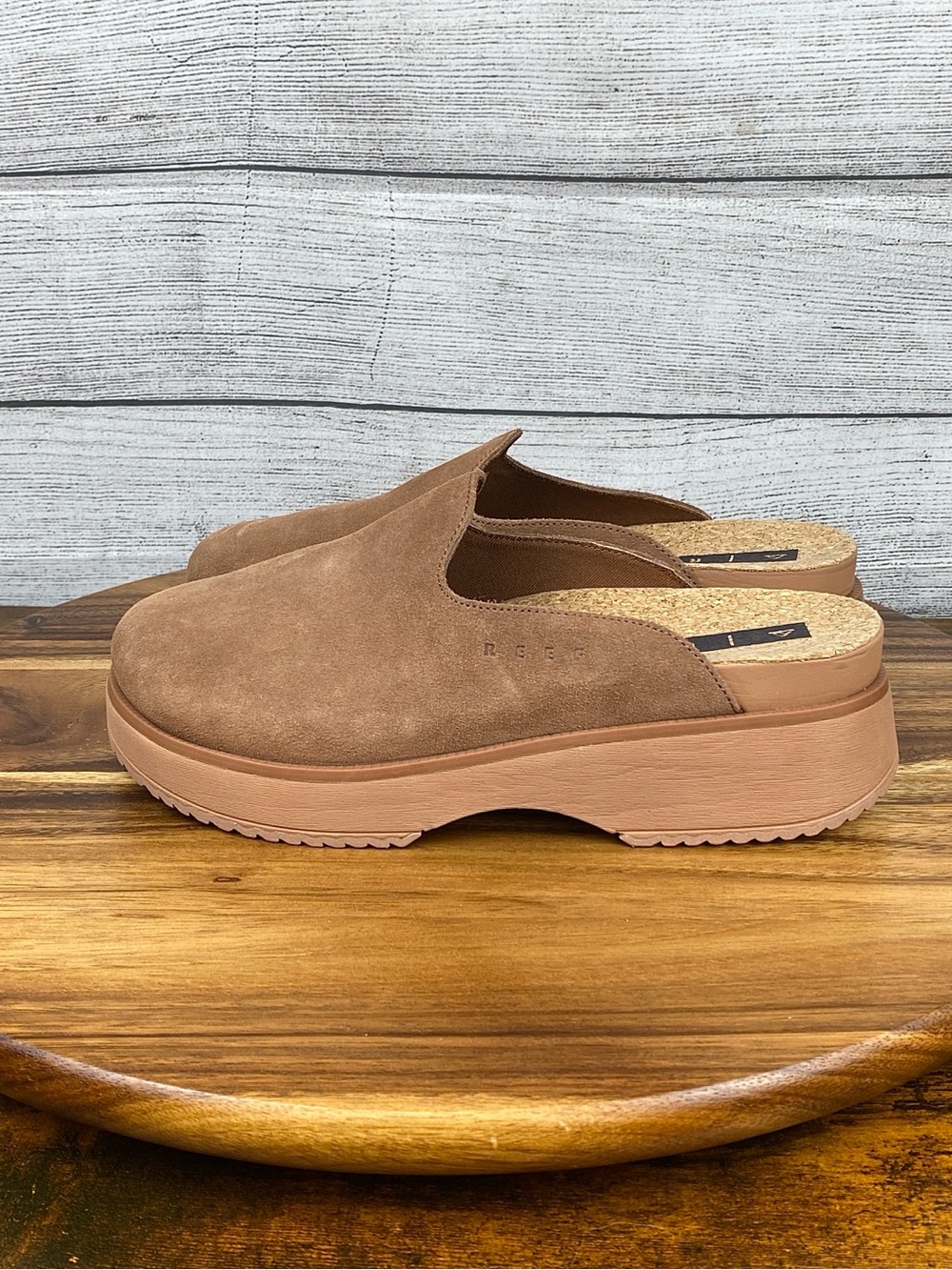 Reef Vista Skye Platform Mules Clog Walnut Suede Women’s Shoe Size 8